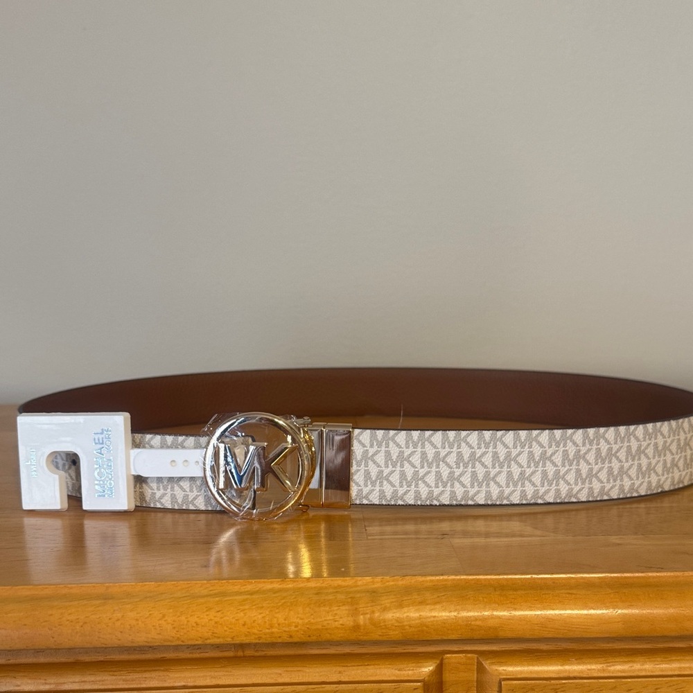Michael Kors Gold and Gray Logo Belt - Picture 5 of 5